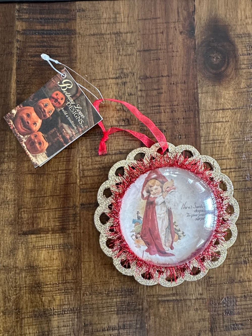 Bethany Lowe Gold and Red Vintage Child Illustration Holiday Ornament